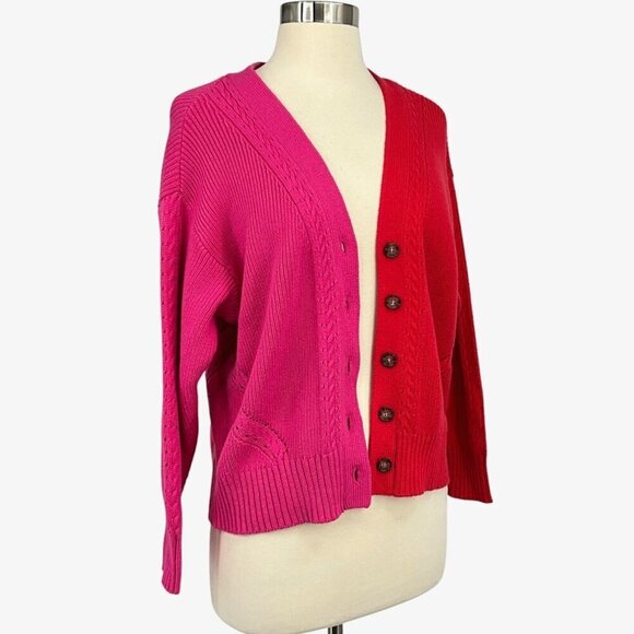 Marine Layer Robin Crop Cardigan Bubblegum Vermillion Size S Pink Red V Neck - Picture 5 of 9